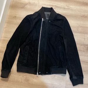 AllSaints Black Suede Leather Bomber Jacket